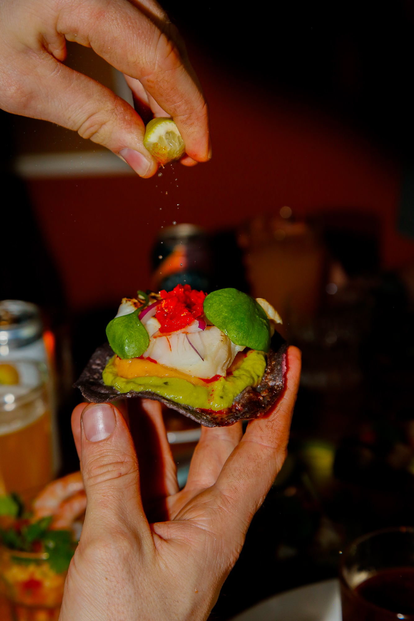 Bar Birria tostada met vis en guacamole